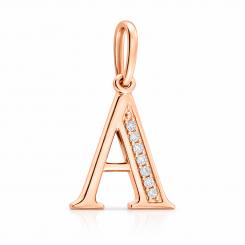 Exquisite letter pendant "A" in 585 rose gold with diamonds