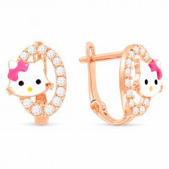 Kitty-Ohrringe für Kinder aus 585er Rotgold, mit Zirkonia und Emaille