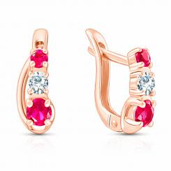 Earrings in rose gold 585, with red and colorless zirconia