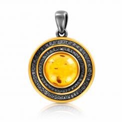 Amazing pendant in silver 925, gold-plated 999, rhodium-plated, with amber