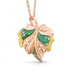 Leaf-shaped pendant in rose gold 585 with colorless, yellow and green zirconia