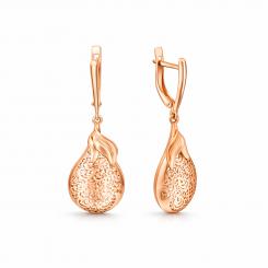 Серьги из красного золота 585 пробы, ширина декоративной части ≈ 14 мм, высота ≈ 42 мм