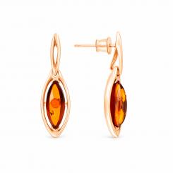 Charmante Ohrstecker, Silber 925, vergoldet in rotgold, mit Bernstein, Höhe ca. 26 mm