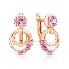 Charmante Ohrringe aus 585 Rotgold mit Amethysten, Ø ca. 5-10 mm, Höhe ca. 18 mm