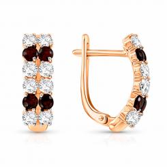 Exquisite earrings in rose gold 585 with garnet and zirconia, height approx. 15 mm