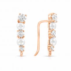 Earrings in 585 rose gold, with pearl and zirconia, height approx. 15 mm