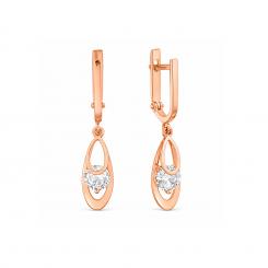 Очаровательные серьги из красного золота 585 пробы с фианитами и английским замком, диаметр фианитов ≈ 5 мм, высота изделия ≈ 30 мм