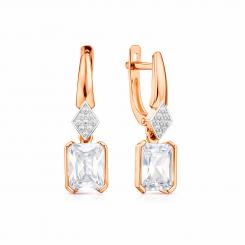 Замечательные серьги из русского красного золота 585 пробы, с вставками по 10 фианитов на каждой, размер большого камня ≈ 8х6 мм, английский замок, высота ≈ 25 мм.