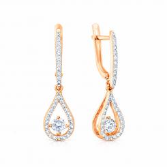 Amazing earrings, Russian red gold 585, with 62 cubic zirconia, width about 8.7 mm, height about 30.2 mm