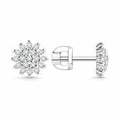 Серьги-пуссеты, серебро 925 пробы, с фианитами, диаметр серёжек ≈ 8 мм