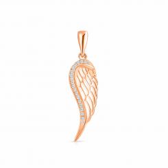 Изящная подвеска в форме крыла из русского красного золота 585 пробы, с 20 фианитами, высота ≈ 29 мм.