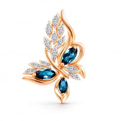 Восхитительная подвеска из русского красного золота 585 пробы, с вставками по 3 топаза London Blue и 13 фианитами, высота ≈ 36 мм.