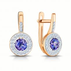 Ohrringe aus Rotgold 585 mit blauem Tanzanit und farblosen Zirkonia