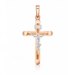 Кулон крестик с распятием из красного/белого золота 585 пробы, высота около 27 мм