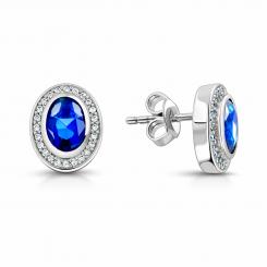 Stud earrings in 925 silver with sapphire and zirconia, height approx. 12 mm