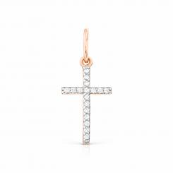 Элегантный крестик из красного золота 585 пробы с фианитами, высота ≈ 21 мм