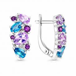 Earrings in 925 silver, with amethyst, zirconia and topaz, height approx. 18 mm