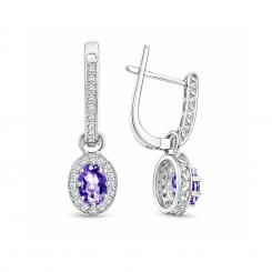 Прекрасные серьги из серебра 925 пробы с аметистами и фианитами, высота ≈ 23 мм