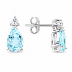 Elegant stud earrings in 925 silver with sky topaz and zirconia, height approx. 12 mm