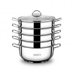 BEM Dampfkocher aus Edelstahl 18/10 mit Glasdeckel, 6-tlg., 26 cm