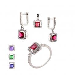 Set in 925 silver with zirconia: earrings +pendant +ring (choice of colours)