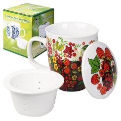 Кружка с крышкой и ситечком "Хохлома" 0,4 л