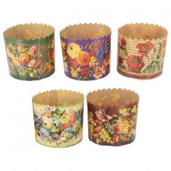 Набор форм для куличей "Жостово" - 5 шт, из пекарской бумаги (В 8,5 см, ∅ 9 cм)