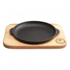 Servierpfanne aus Gusseisen, mit Holzservierbrett, 18 x 2,5 cm
