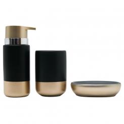 Bathroom accessory set of 3 made of ceramic and plastic, black