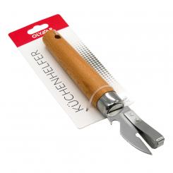 Steel can opener with wooden handle, 18 cm