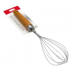 Кухонный венчик для взбивания из нержавеющей стали с деревянной ручкой, 28 см