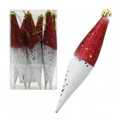 Набор из 6 елочных украшений "Сосульки" красные с белым, 16 см