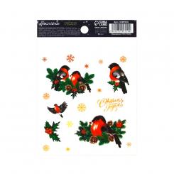 Наклейки "Снегири" со светящимся слоем, 5 штук, 10,5 x 14,8 см