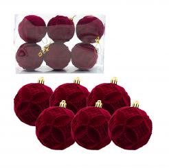 Рождественские шары с геометрическим рисунком, красные, Ø 8 см, (набор из 6 шаров)
