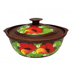 Keramik Bräter aus Naturton mit Griffen und Deckel, 3 L