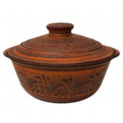 Жаровня из натуральной глины с ручками и крышкой, 2 литра