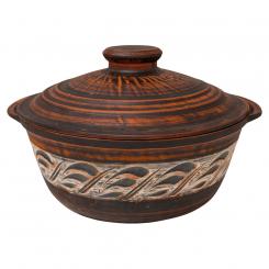 Керамическая жаровня 2  л с ручками и крышкой, Ангоб, из натуральной глины