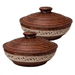 Набор жаровень из натуральной глины с крышкой, 2 шт., 1,4 л