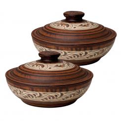 Набор жаровень из натуральной глины с крышкой, 2 шт., 1,4 л