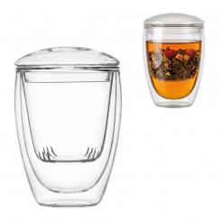3-in-1 Double-Walled Glass Insulated Mug with Tea Strainer and Lid, 350 ml