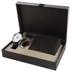 Подарочный набор  70200169 Schwarz Weiesziffernblatt Наручные часы Подарочный набор - мужские часы, брелок  и кошелёк из натуральной кожи 
