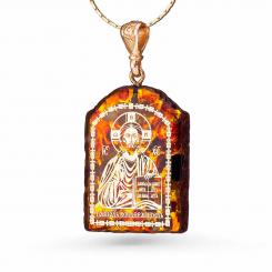 Pendant icon of natural amber with the gilded face of the Almighty God