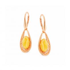 Серьги из серебра 925 пробы с молочным янтарем, позолота