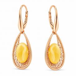 Серьги из серебра 925 пробы с молочным янтарем, позолота