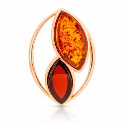 Pendant in 925 silver with cognac and cherry amber stones, rose gold-plated