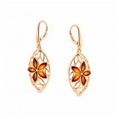 Earrings in 925 silver with sunrise amber stones, red gold-plated