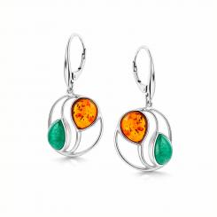 Ohrhänger aus 925 Silber mit Cognac-Bernstein und grünem Quarz