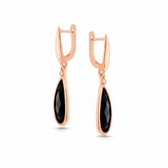 Ohrhänger aus 585 Rotgold mit schwarzem Achat und Diamanten