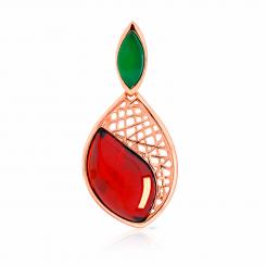 Pendant in 925 silver with cherry amber and green agate, rose gold-plated