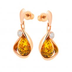 Earrings in 925 silver, rose gold plated, with amber